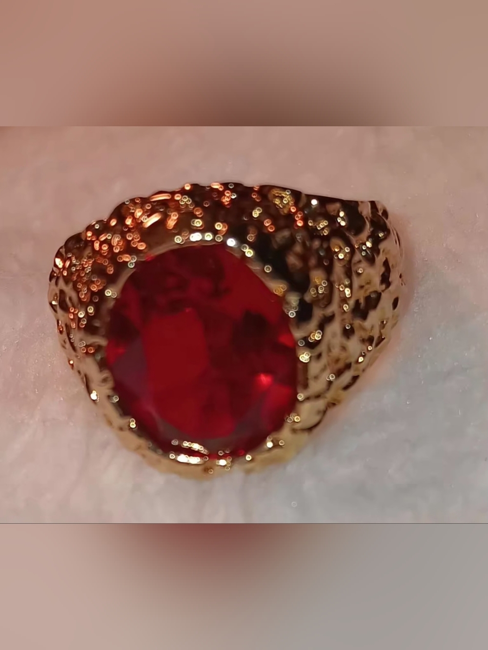 Gold Tone Men's Ring with Red Gemstone